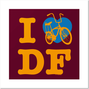 I Love Cycling DF Orange Blue / Yo Amo andar en Bicicleta en el DF / Chilango Pride / Orgullo Chilango Graphic Posters and Art